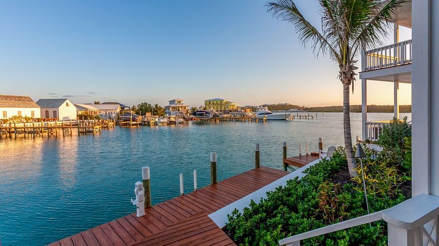 Wooden dock with the sea view at Abaco Inn.