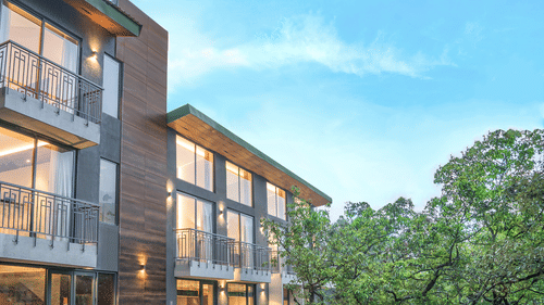 Facade of Rosefinch Sarovar Portico, Bhimtal.