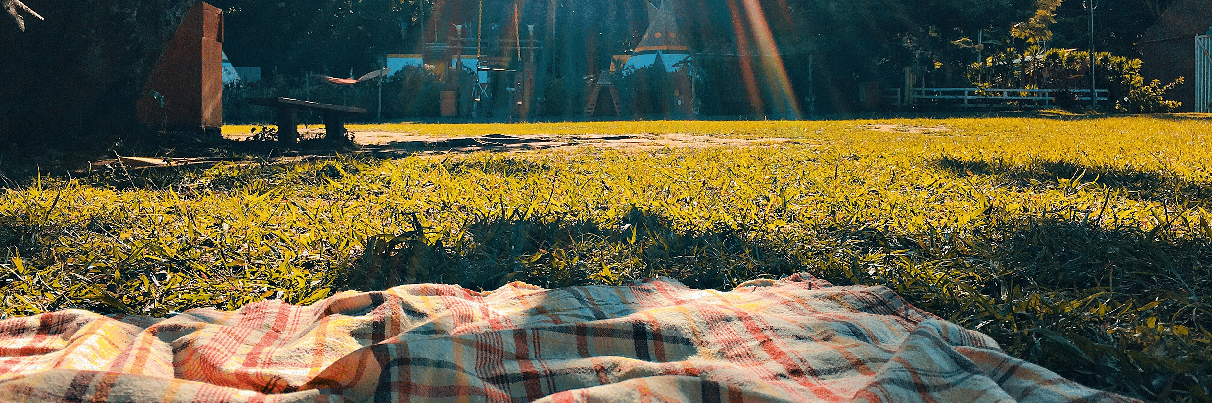 a cloth laid on grass for a picnic