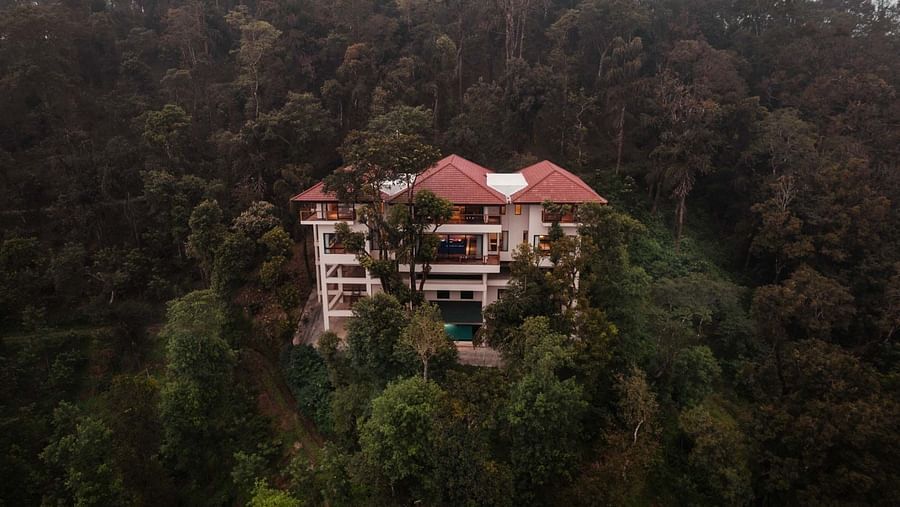Facade with ariel view of Golak by Denissons Presidential Villa, Madikeri