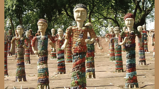 An overview of sculptures kept on a barred land - Karma Lakelands.