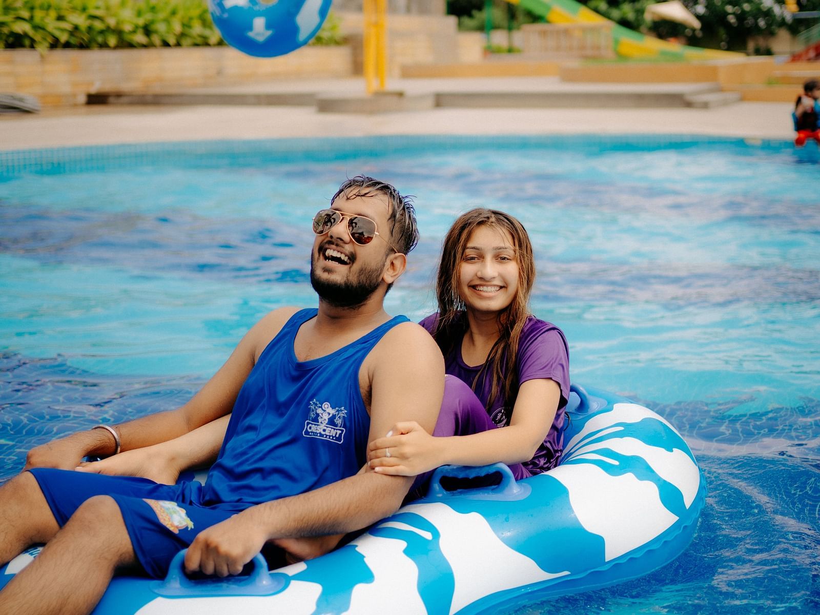 A couple enjoying a water ride together at Crescent Water Park, Indore