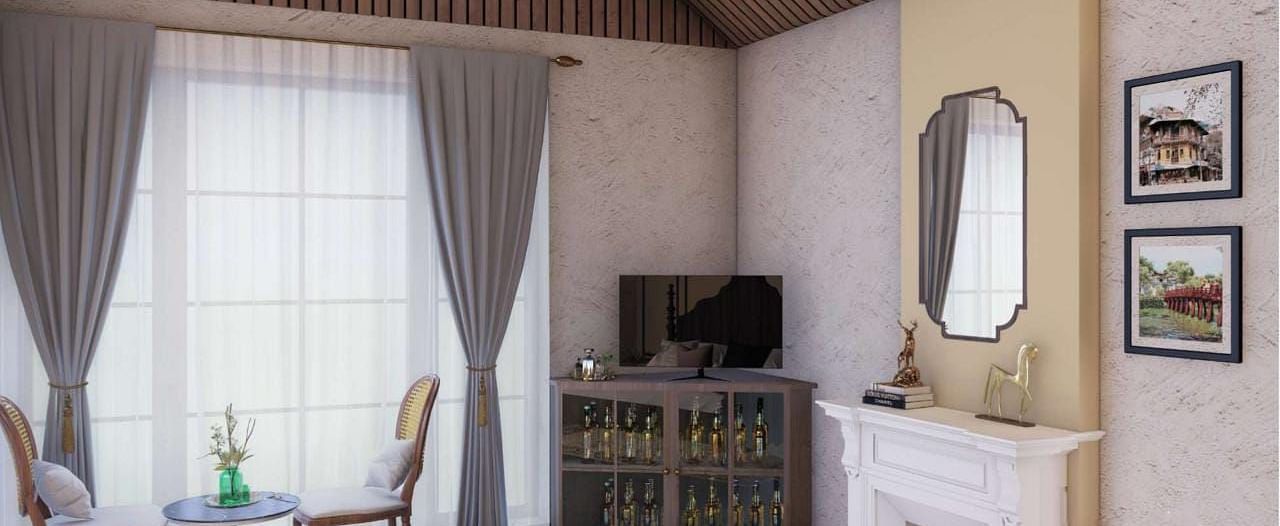 A light-filled room with a fireplace, armchair, and framed pictures on the wall offers a comfortable retreat - BluSalzz Escapade Resort, Dalhousie