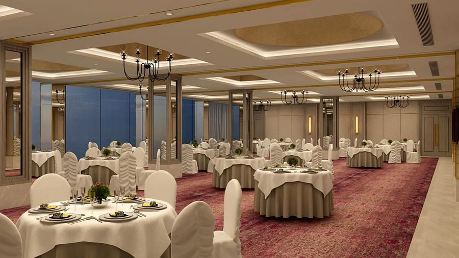 cluster-style arrangement in Aura event hall at Sarovar Portico Birgunj