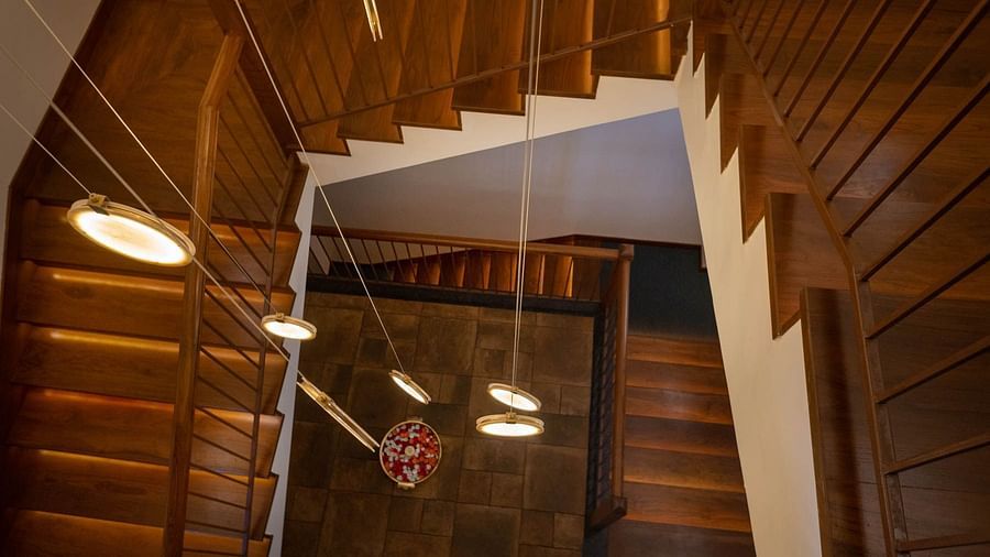 staircase with beautiful lights at Golak by Denissons Presidential Villa, Madikeri