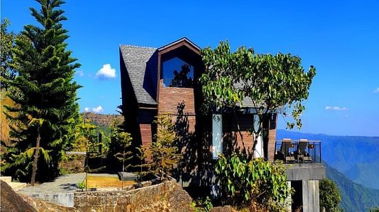 exterior of wooden resort cabin  
