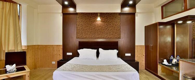 A well-lit room at DLS Hotel Devlok, Manali with a double bed