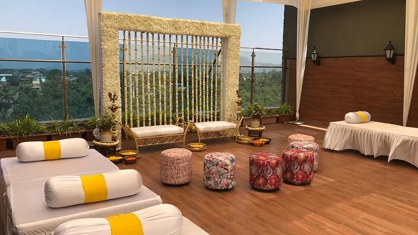 The orchid Lonavala - side view of the seating arrangements in the outdoor hall