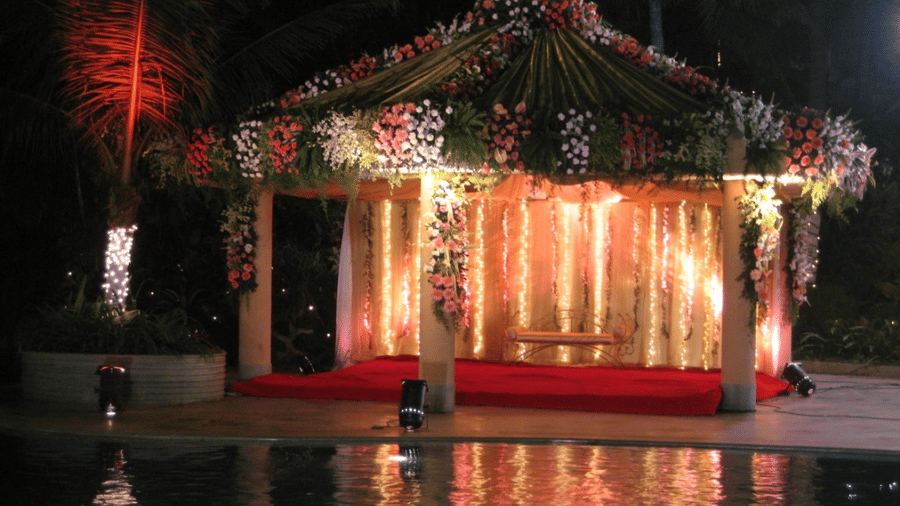 A wedding set up, decorated with flowers for an event at The Retreat Hotel and Convention Centre .