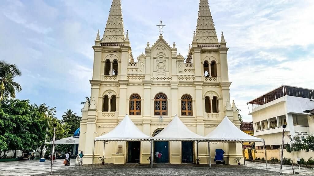 Cathedral Basilica against a partly cloudy sky