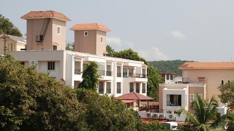 Exterior view of La Vida Studio Inn surrounded by lush trees.