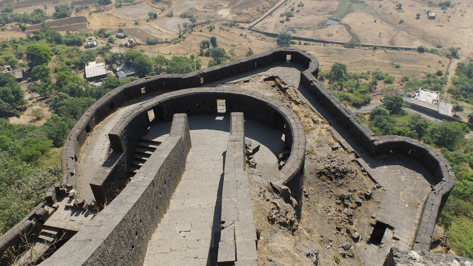 an image of an overhead view of the Lohagad Fort from above