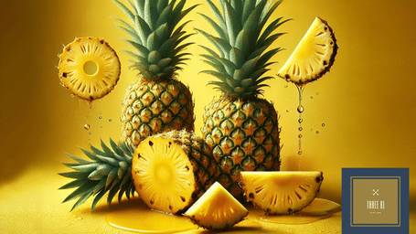 Pineapple Mania festival promotional poster with whole pineapples, sliced pieces and dripping juice on a yellow background at Polo Hotel, Agartala.