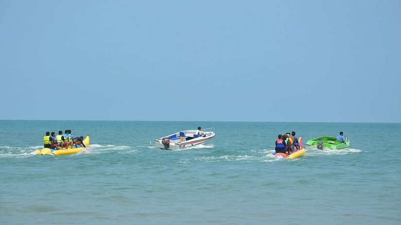 Group of people on a banana boat ride