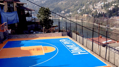 Basketball play area with a river view at Himalaya Hotel, Nainital