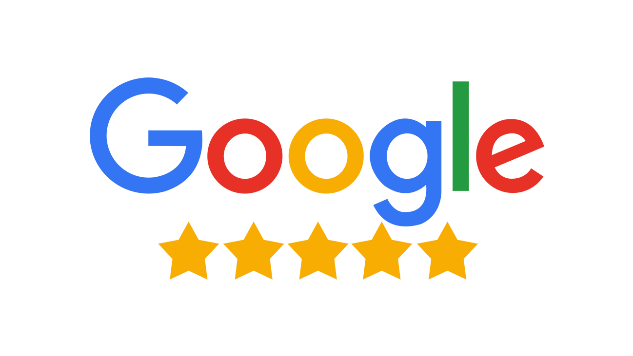 Logo of Google Reviews featuring five stars at the bottom of the brand's name.