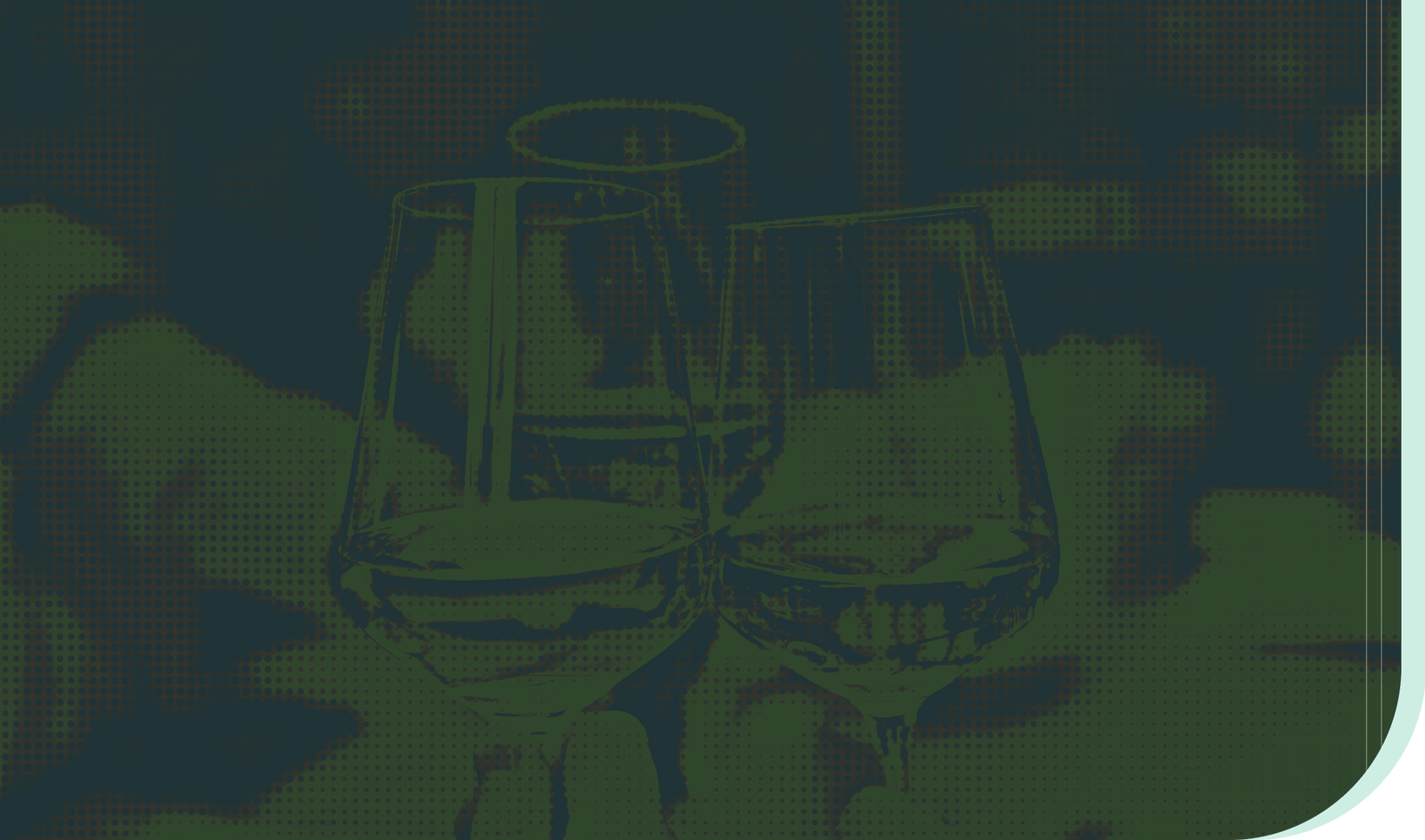 A green-colored illustration featuring 3 wine glasses clinking for a toast.