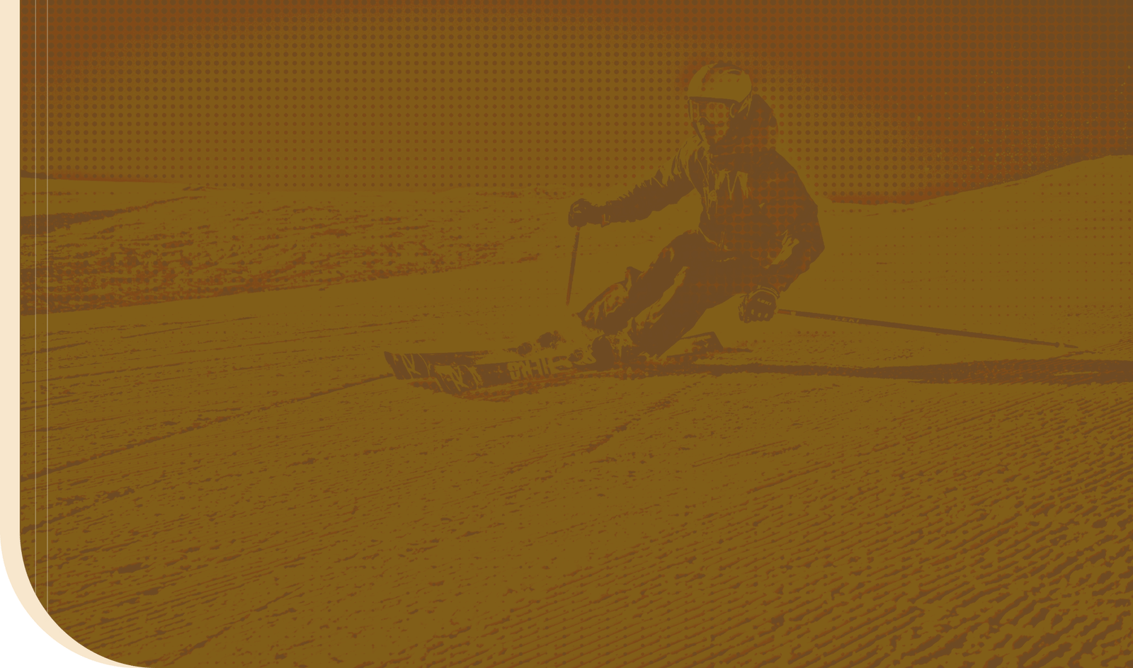 An ochre-colored illustration featuring a person skiing.