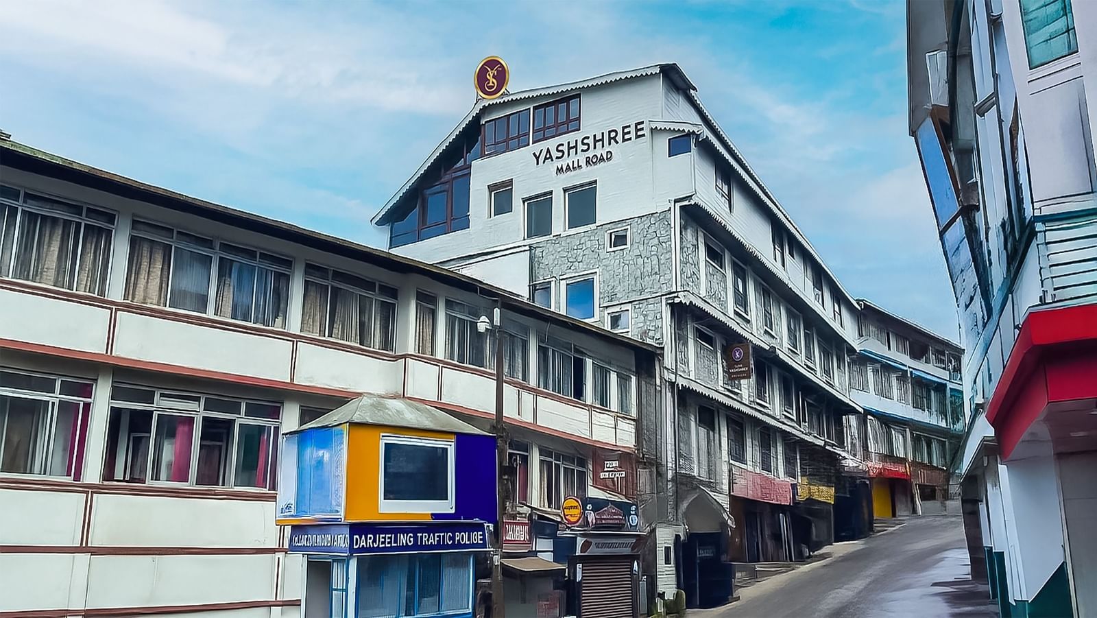 Yashshree Mall Road hotel in Darjeeling, located on the bustling high street with colonial-style architecture and easy access to shops and cafes.