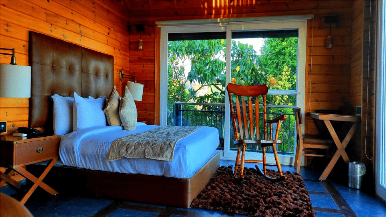 Bright airy room mountain view