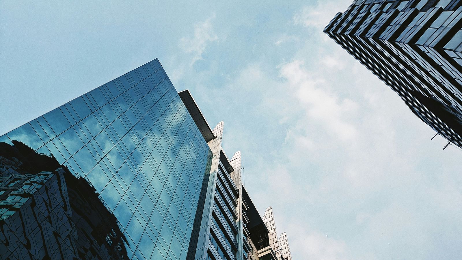 An overview of the high rise offices in DLF Cyber City as seen from below.