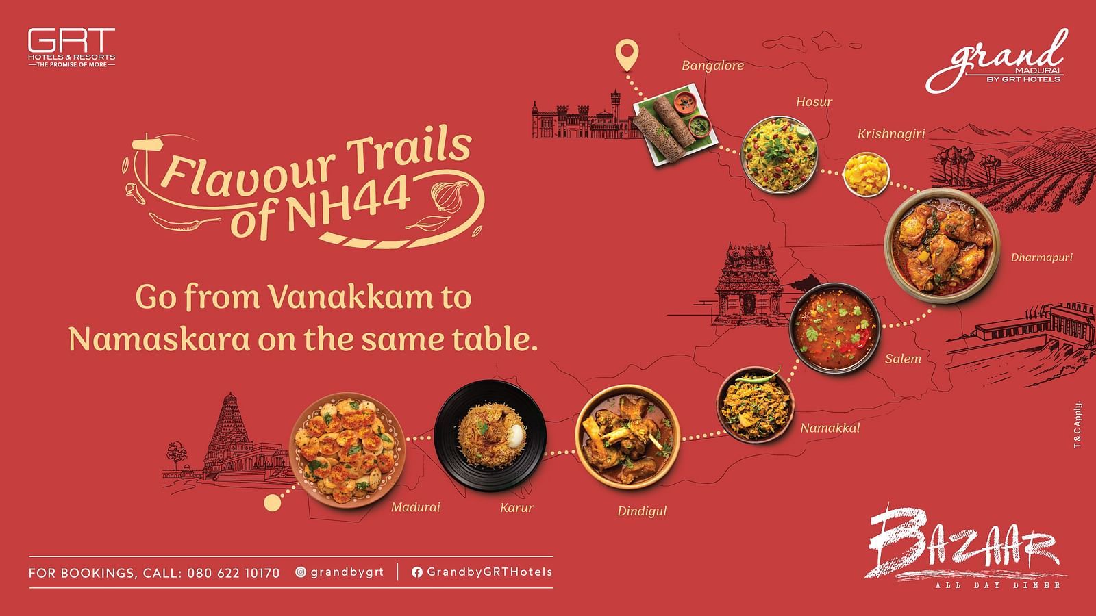 Creative for Namma Naadu Food Trail at Grand Madurai by GRT Hotels, showcasing traditional Tamil Nadu dishes in a cultural setup.