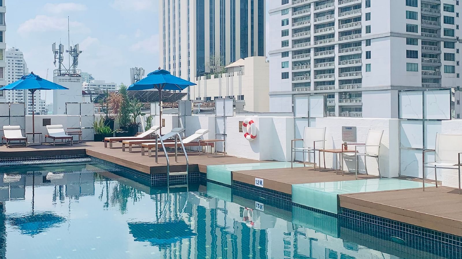 Rooftop swimming pool area during daytime with loungers - Night Hotel Bangkok