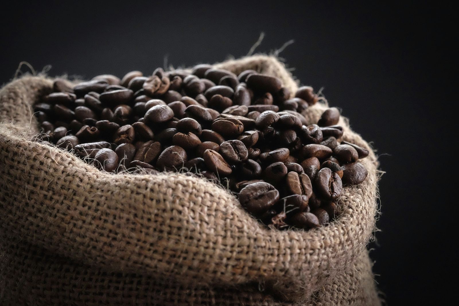 A jute sack full of coffee beans