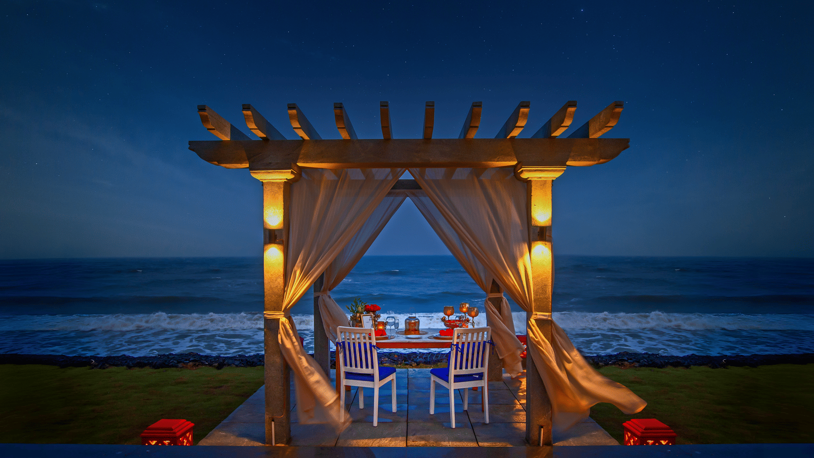Private Dining space at MGM Beach Resorts, with decorations and set up made for an event.