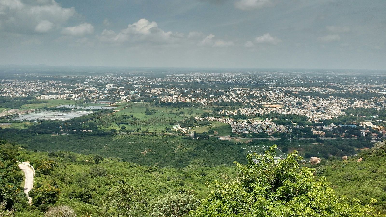 a far out view of the city of mysore with many buildings in view