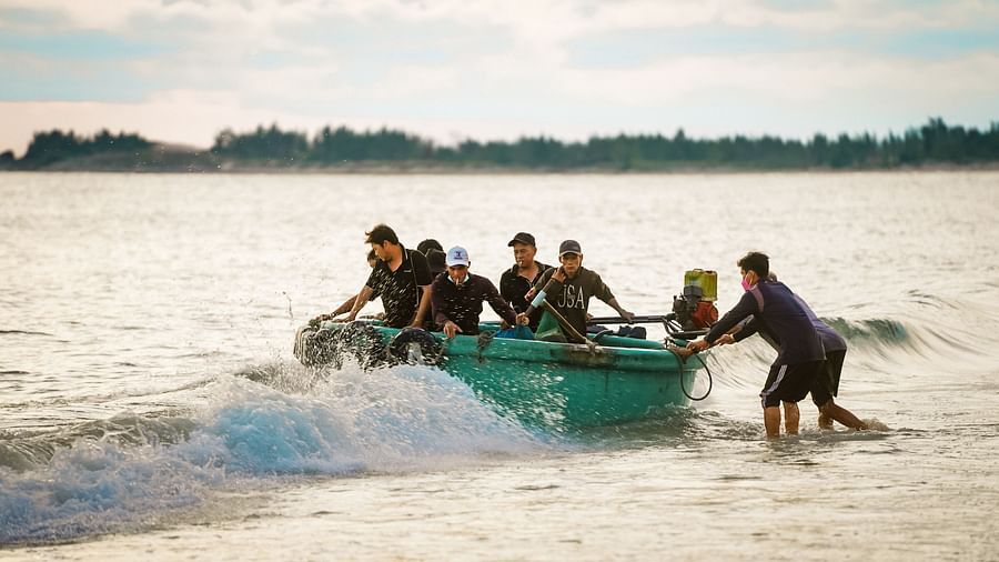 A group of people on a boat