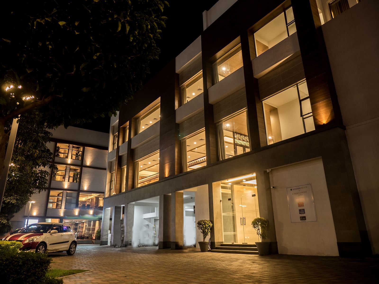 facade view of Khanna Fiesta, Vellore at night 