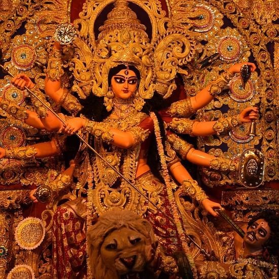 an idol of Goddess Durga that is intricately made