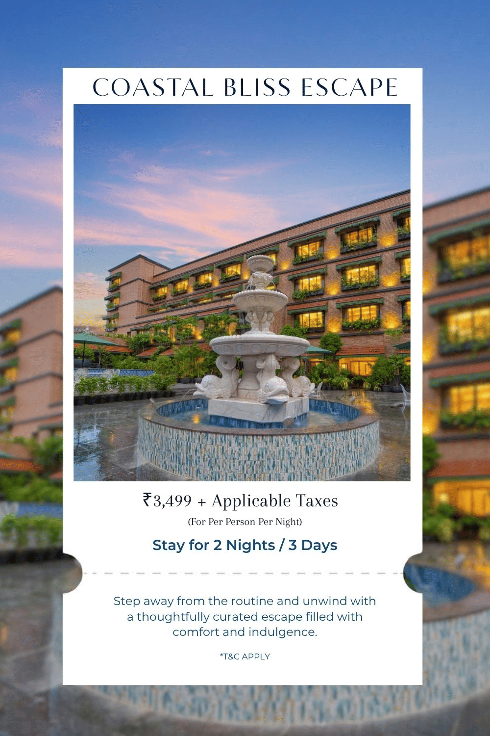 Coastal Bliss Escape promotional offer poster at Mayfair Bay Resort, Pardeep