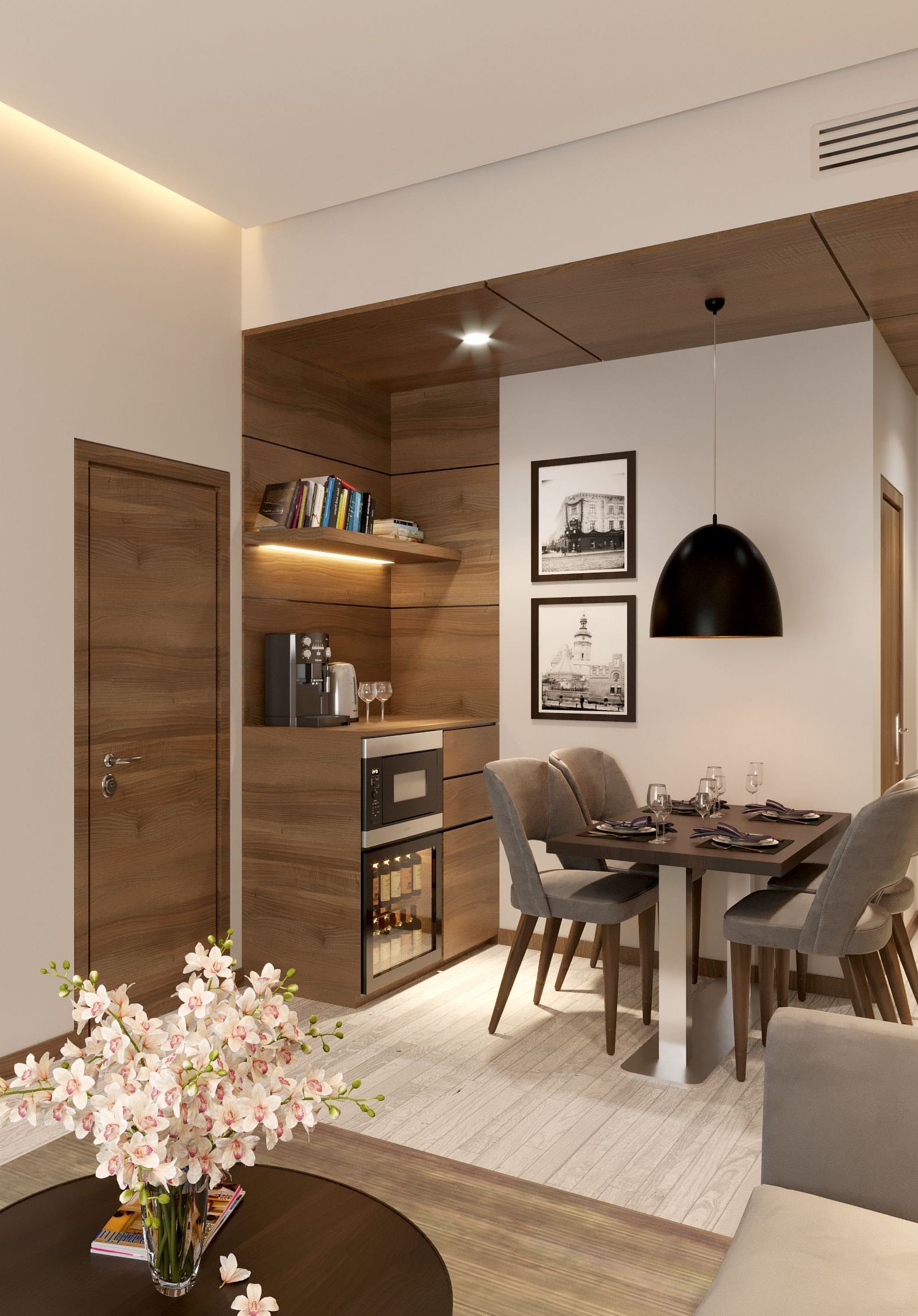 One Bedroom Suite in Kinshasa at Kertel Suites featuring a dining area along with a wall mounted television in the living room