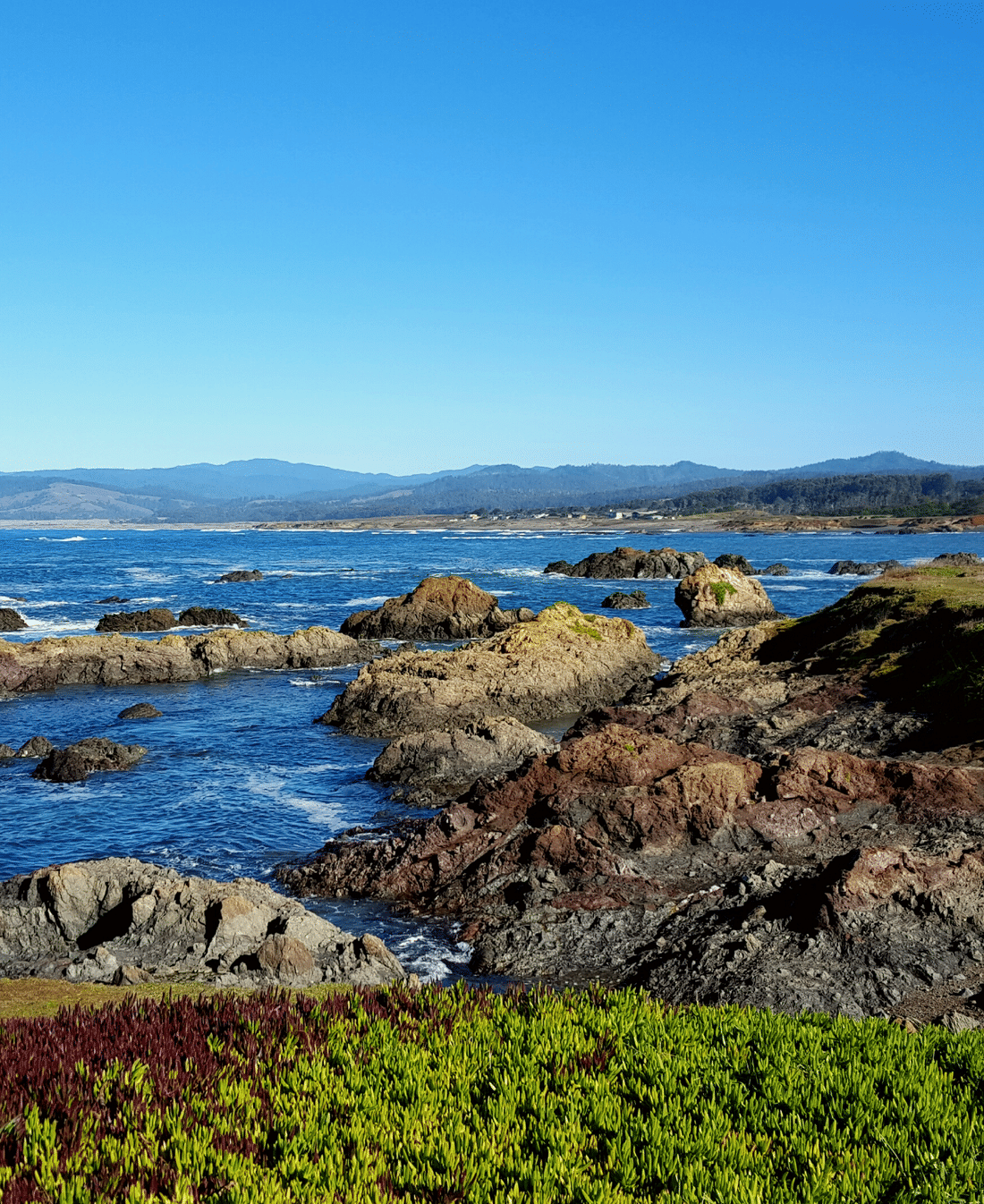 Waves breaking along the rugged Mendocino coastline near Brewery Gulch Inn & Spa.