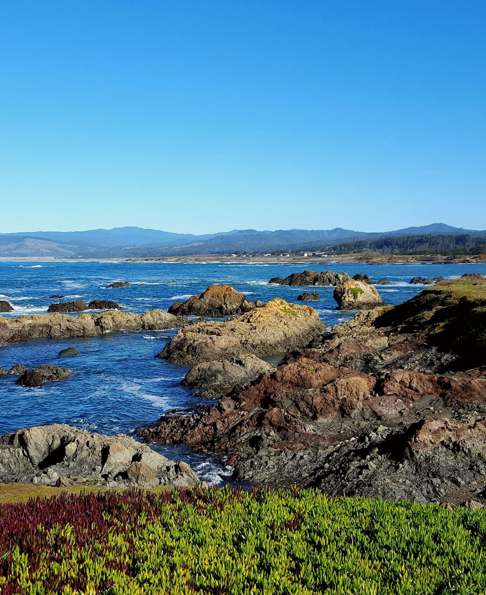 Waves from the ocean meet the rocky shoreline of coast of Mendocino - Brewery Gulch Inn & Spa