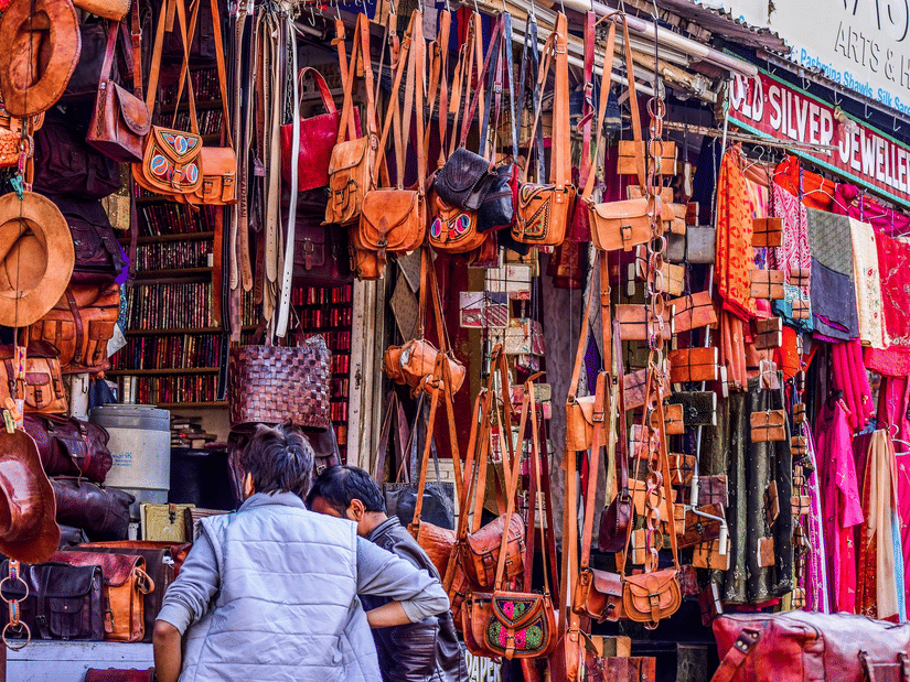 Roadside shops selling leather bags