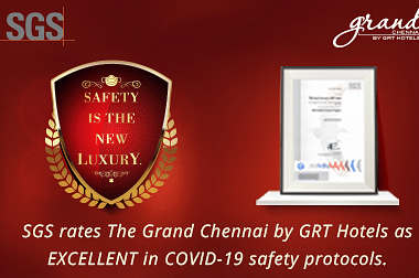 Certificate from SGS rating The Grand Chennai by GRT Hotels as excellent in COVID-19 safety protocols.