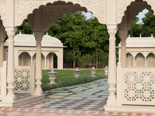 arches providing access to the lawn at our resort