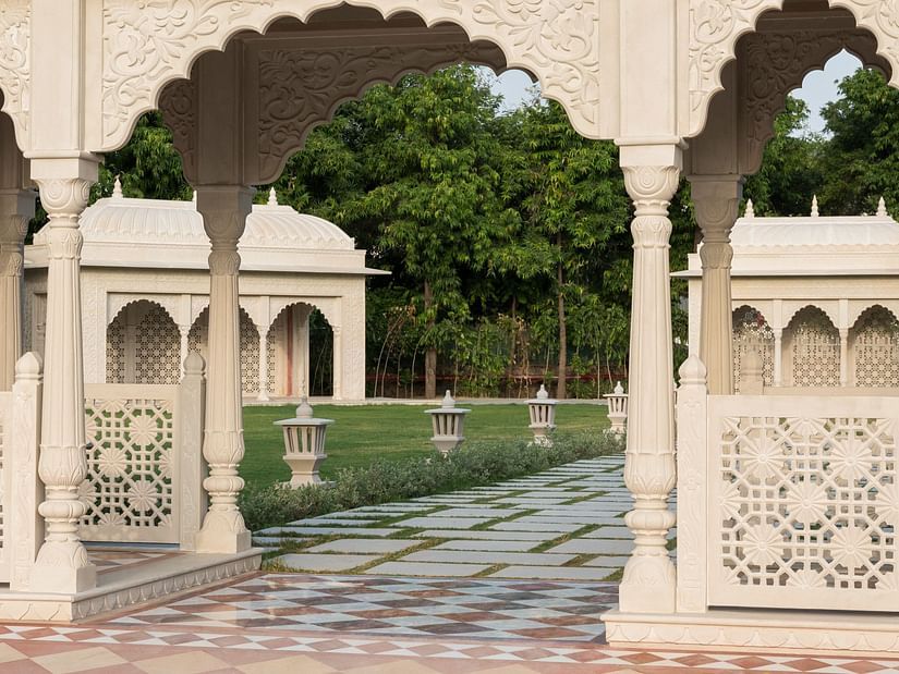 arches providing access to the lawn at our resort