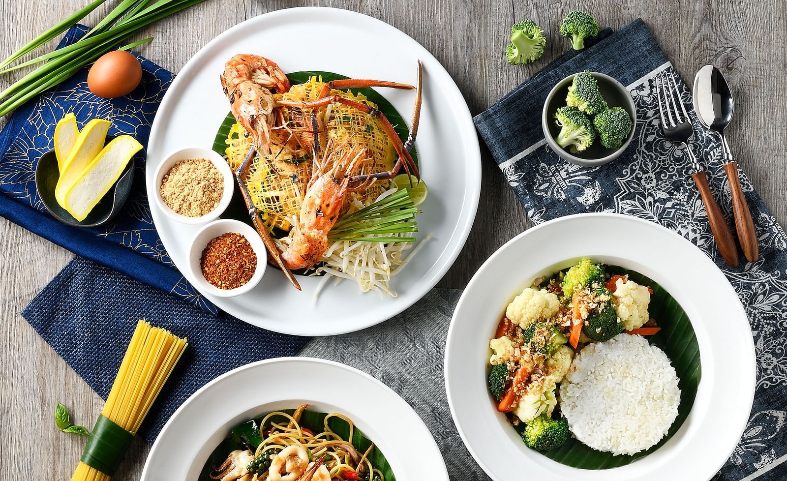 Thai dishes placed on a table