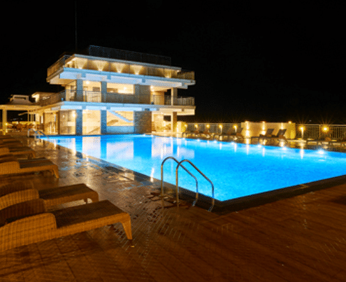 Night view of Swimming pool at Parakkat nature Hotel & resort, Munnar