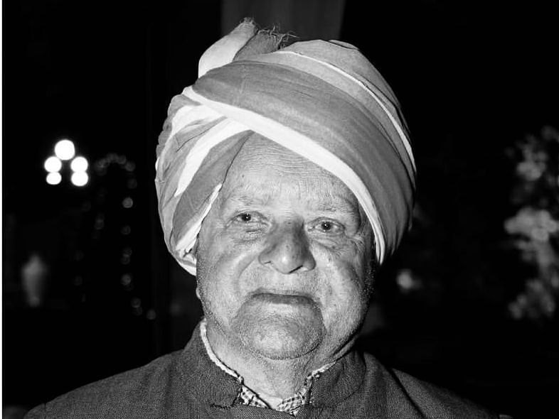 A black and white image of Sampat Singh Shekhawat