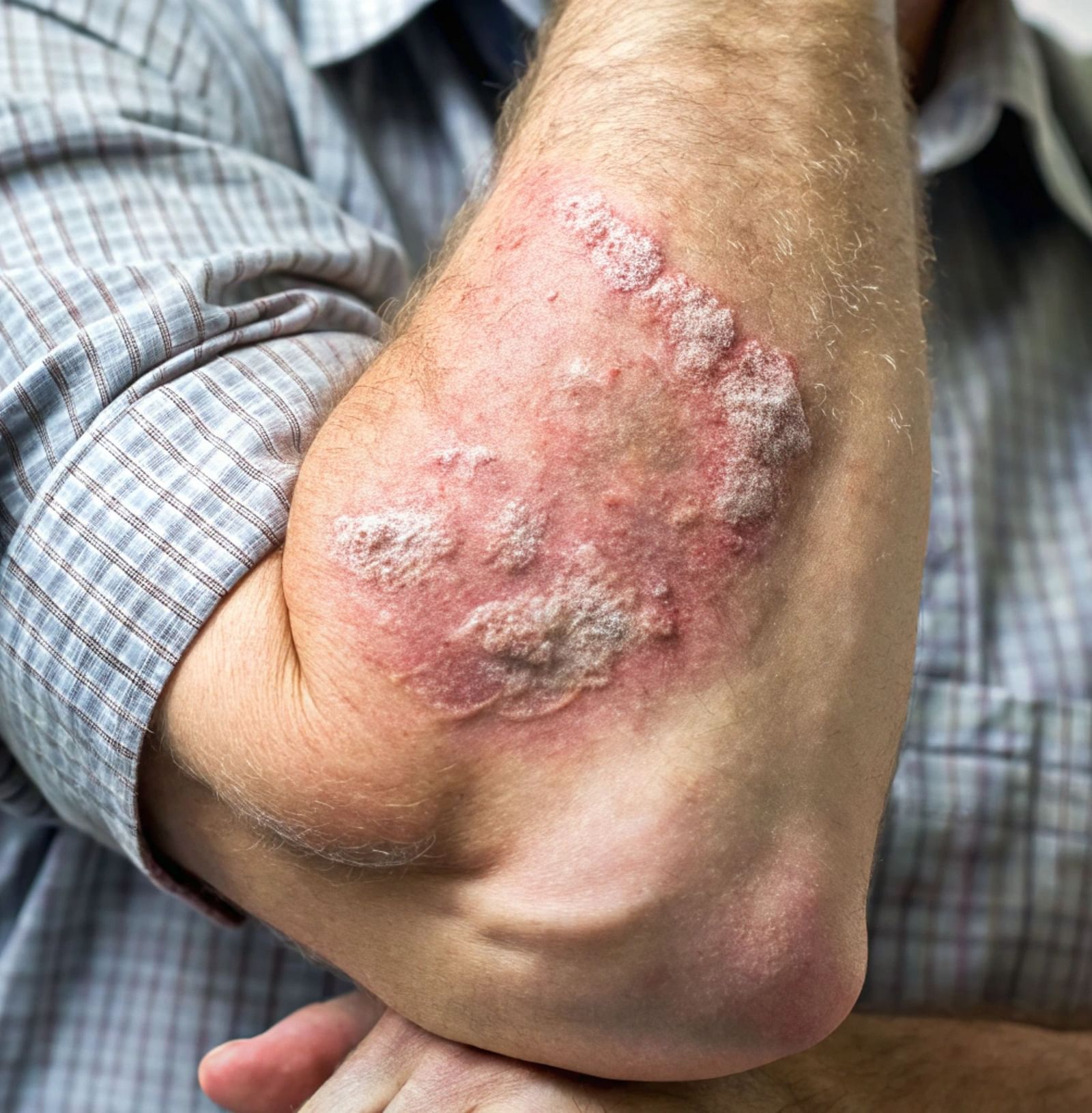A person showing a rash on their arm, possibly due to a skin condition - Shreyas Retreat