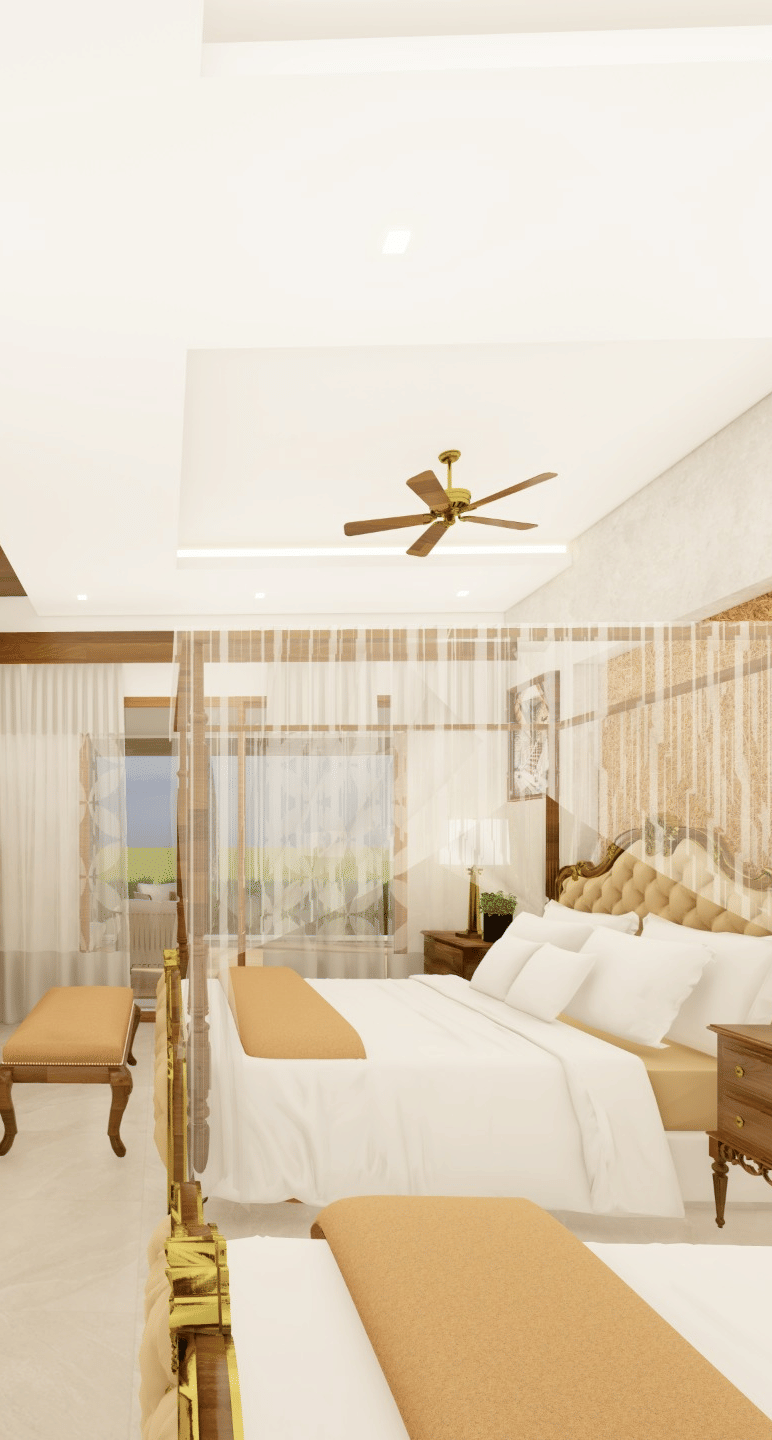 Interior showcasing two master beddings of Trishvam Suites, Trishvam Symphony, Krishnagiri