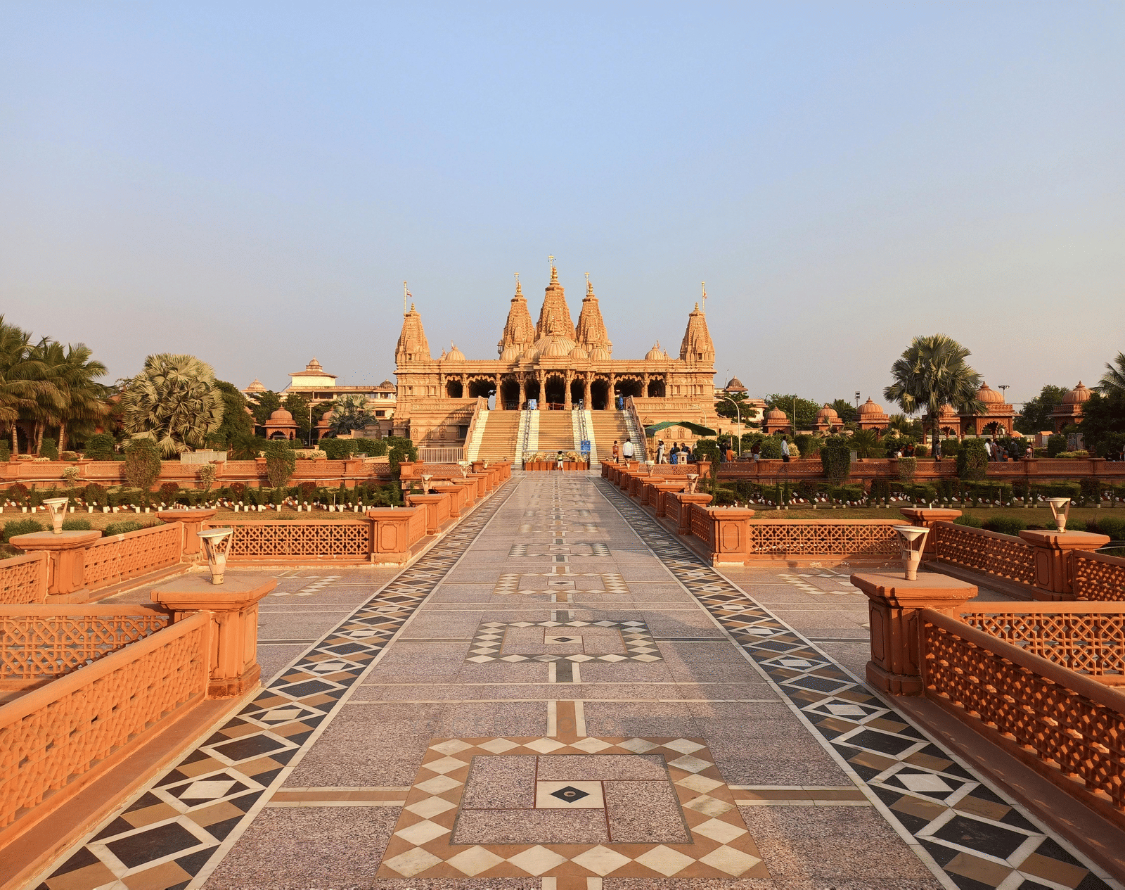 The ornate red and yellow spires of the Laxminarayan Temple (Birla Mandir) in Delhi.