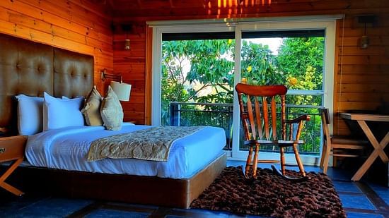 the bed and the chair at the presidential suite in Cherrapunjee 1