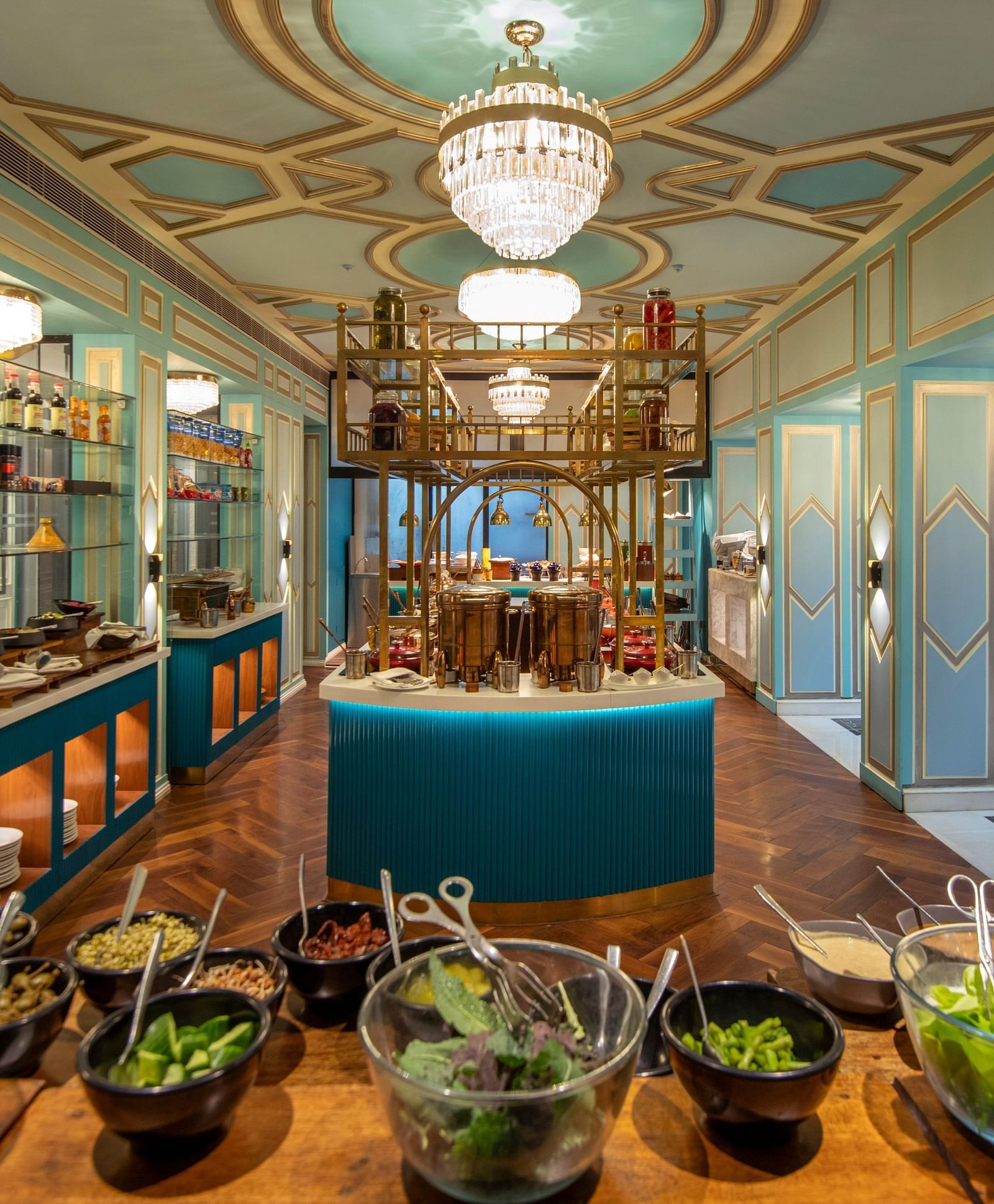 Image of the Lutyens dining space with food lined on the table at The Claridges New Delhi