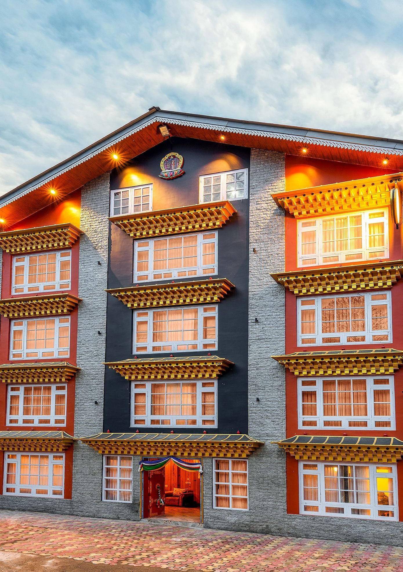 Facade of Summit Gangchen Hotel, Lachen with Tibetian architecture
